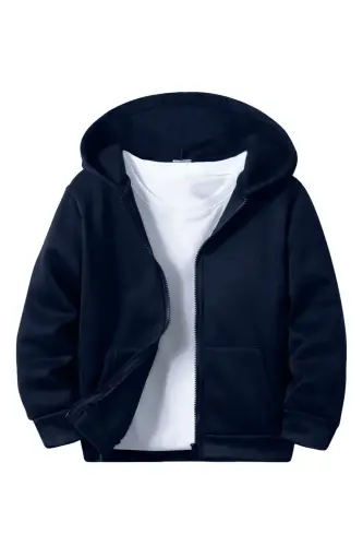 Çocuk Baskısız Fermuarlı Hırka/Ceket-Lacivert 