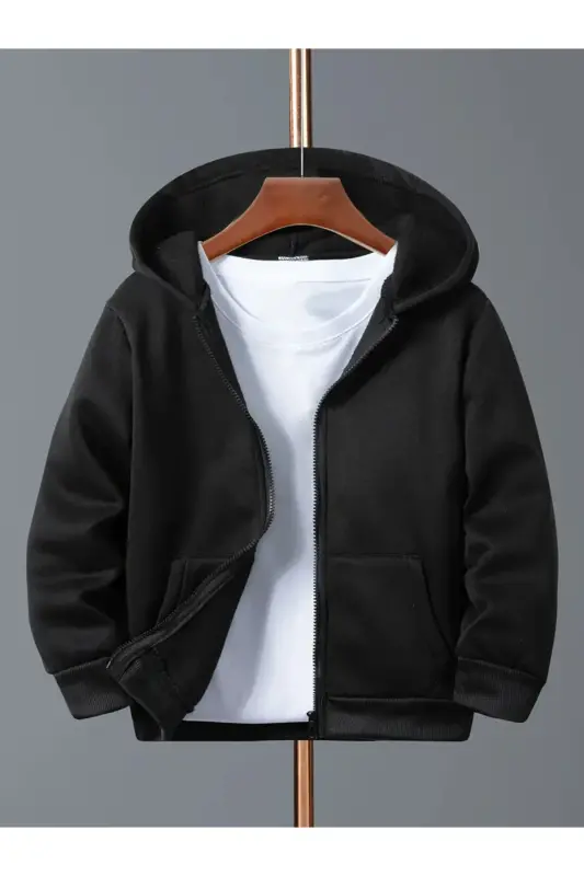 Çocuk Baskısız Fermuarlı Hırka/Ceket-Siyah - NPLSTORE