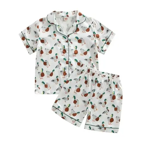 Kids Baby Girl Boy Satin Pajamas Set Short sleeve Button Down Shirt And Shorts Pjs Summer Sleepwear Nightwear - 1