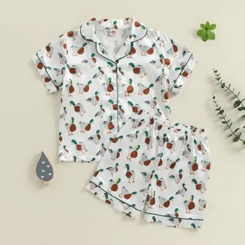 Kids Baby Girl Boy Satin Pajamas Set Short sleeve Button Down Shirt And Shorts Pjs Summer Sleepwear Nightwear - KIDS (1)