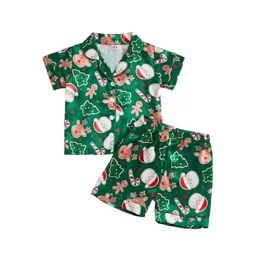 Kids Baby Girl Boy Satin Pajamas Set Short sleeve Button Down Shirt And Shorts Pjs Summer Sleepwear Nightwear - 1