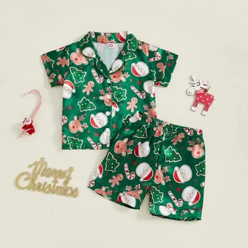 Kids Baby Girl Boy Satin Pajamas Set Short sleeve Button Down Shirt And Shorts Pjs Summer Sleepwear Nightwear - 4