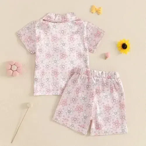 Kids Baby Girl Boy Satin Pajamas Set Short sleeve Button Down Shirt And Shorts Pjs Summer Sleepwear Nightwear - 3