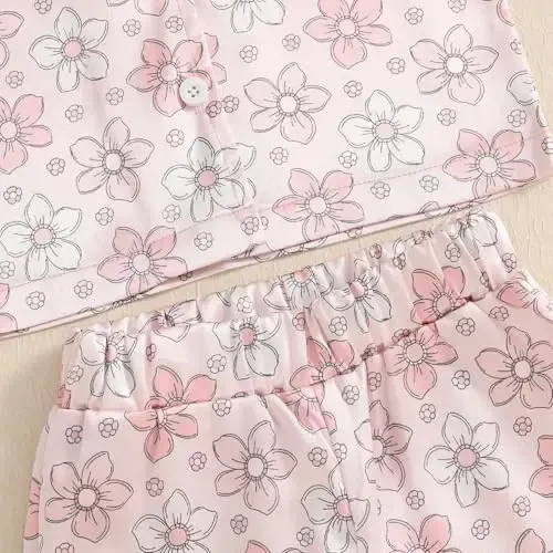 Kids Baby Girl Boy Satin Pajamas Set Short sleeve Button Down Shirt And Shorts Pjs Summer Sleepwear Nightwear - 6