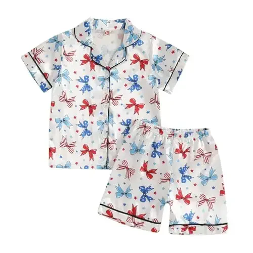 Kids Baby Girl Boy Satin Pajamas Set Short sleeve Button Down Shirt And Shorts Pjs Summer Sleepwear Nightwear 