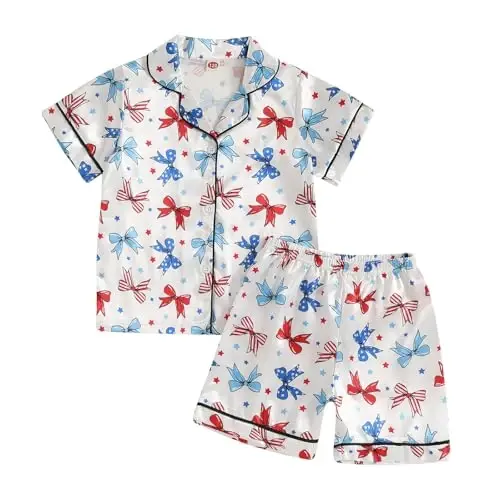 Kids Baby Girl Boy Satin Pajamas Set Short sleeve Button Down Shirt And Shorts Pjs Summer Sleepwear Nightwear - 1