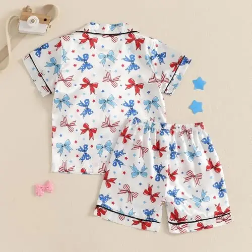 Kids Baby Girl Boy Satin Pajamas Set Short sleeve Button Down Shirt And Shorts Pjs Summer Sleepwear Nightwear - 3