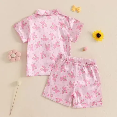Kids Baby Girl Boy Satin Pajamas Set Short sleeve Button Down Shirt And Shorts Pjs Summer Sleepwear Nightwear - 3
