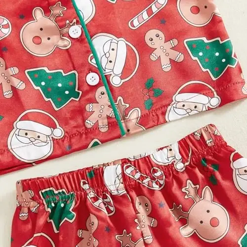 Kids Baby Girl Boy Satin Pajamas Set Short sleeve Button Down Shirt And Shorts Pjs Summer Sleepwear Nightwear - 6