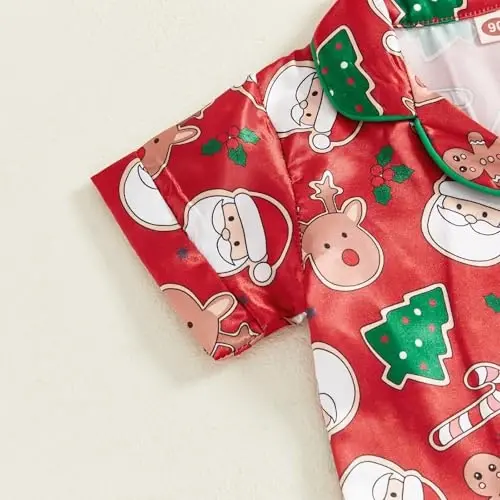 Kids Baby Girl Boy Satin Pajamas Set Short sleeve Button Down Shirt And Shorts Pjs Summer Sleepwear Nightwear - 7
