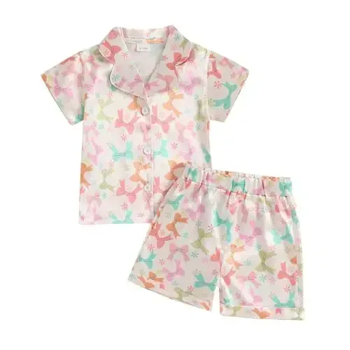 Kids Baby Girl Boy Satin Pajamas Set Short sleeve Button Down Shirt And Shorts Pjs Summer Sleepwear Nightwear 