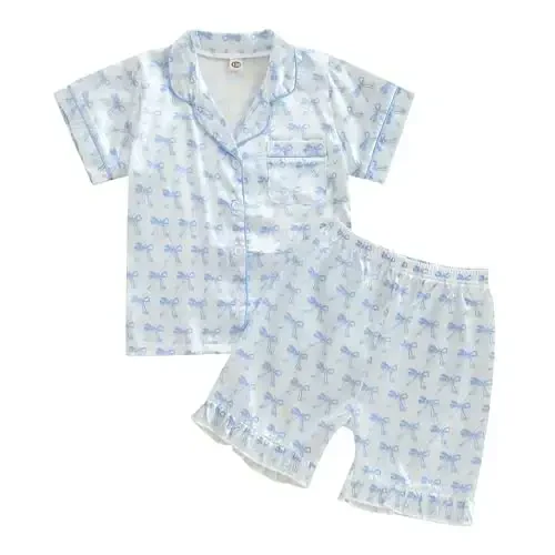 Kids Baby Girl Boy Satin Pajamas Set Short sleeve Button Down Shirt And Shorts Pjs Summer Sleepwear Nightwear 