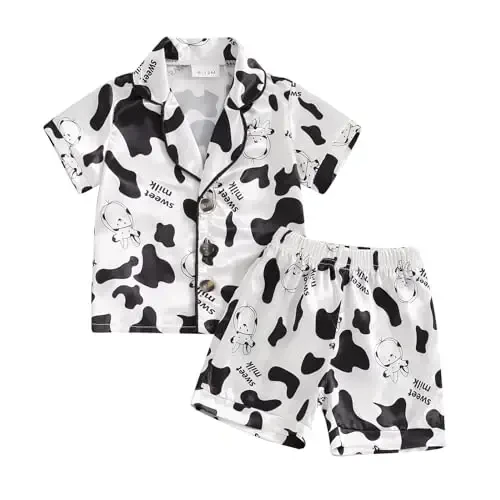 Kids Baby Girl Boy Satin Pajamas Set Short sleeve Button Down Shirt And Shorts Pjs Summer Sleepwear Nightwear 
