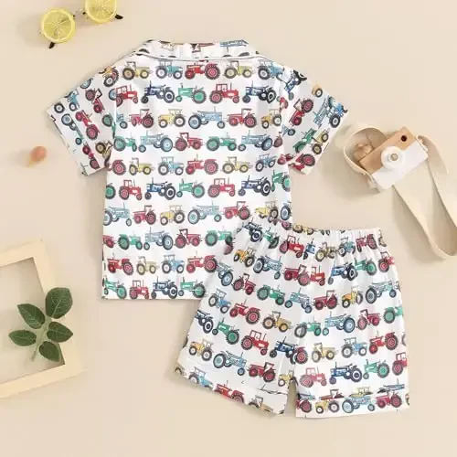 Kids Baby Girl Boy Satin Pajamas Set Short sleeve Button Down Shirt And Shorts Pjs Summer Sleepwear Nightwear - 3