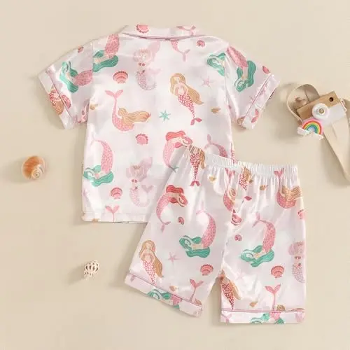 Kids Baby Girl Boy Satin Pajamas Set Short sleeve Button Down Shirt And Shorts Pjs Summer Sleepwear Nightwear - 3