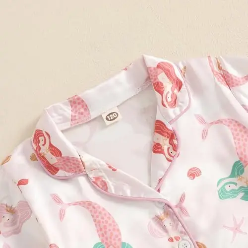 Kids Baby Girl Boy Satin Pajamas Set Short sleeve Button Down Shirt And Shorts Pjs Summer Sleepwear Nightwear - 4