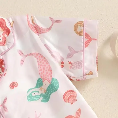 Kids Baby Girl Boy Satin Pajamas Set Short sleeve Button Down Shirt And Shorts Pjs Summer Sleepwear Nightwear - 5