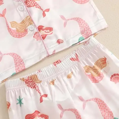 Kids Baby Girl Boy Satin Pajamas Set Short sleeve Button Down Shirt And Shorts Pjs Summer Sleepwear Nightwear - 6