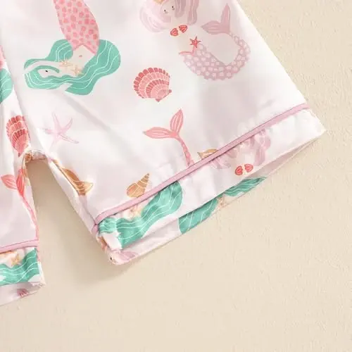 Kids Baby Girl Boy Satin Pajamas Set Short sleeve Button Down Shirt And Shorts Pjs Summer Sleepwear Nightwear - 7