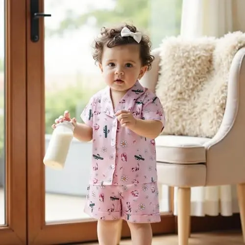 Kids Baby Girl Boy Satin Pajamas Set Short sleeve Button Down Shirt And Shorts Pjs Summer Sleepwear Nightwear - KIDS (1)