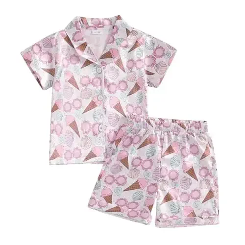 Kids Baby Girl Boy Satin Pajamas Set Short sleeve Button Down Shirt And Shorts Pjs Summer Sleepwear Nightwear - 1