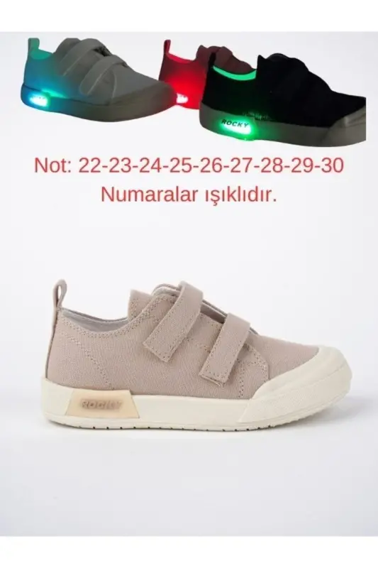Çocuk Bej Keten Işıklı Ortopedik Spor Ayakkabı - BEJ - 5