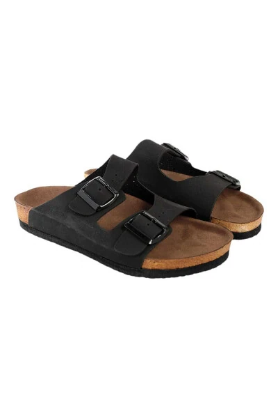 Çocuk Genç Unisex Ortopedik Tabanlı Terlik Çift Bantlı Tokalı Günlük Rahat Ev & Dışarı Terliği-SİYAH - LIDERAL