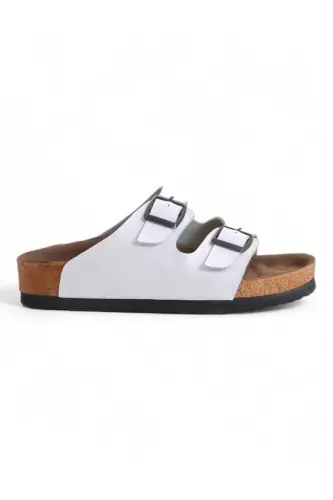 Çocuk Genç Unisex Ortopedik Tabanlı Terlik Çift Bantlı Tokalı Günlük Rahat Ev & Dışarı Terliği-BEYAZ - 3