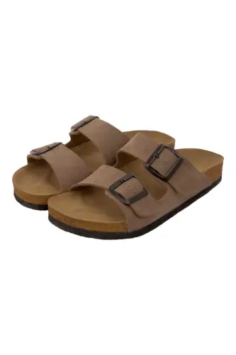 Çocuk Genç Unisex Ortopedik Tabanlı Terlik Çift Bantlı Tokalı Günlük Rahat Ev & Dışarı Terliği-KAHVERENGİ - 1