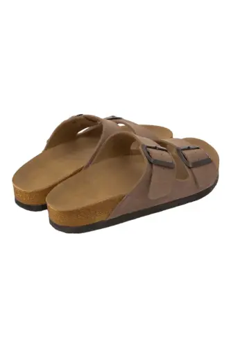 Çocuk Genç Unisex Ortopedik Tabanlı Terlik Çift Bantlı Tokalı Günlük Rahat Ev & Dışarı Terliği-KAHVERENGİ - 2