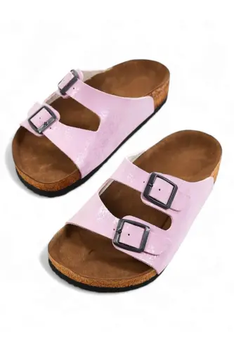 Çocuk Genç Unisex Ortopedik Tabanlı Terlik Çift Bantlı Tokalı Günlük Rahat Ev & Dışarı Terliği-Pudra Pembe - 1