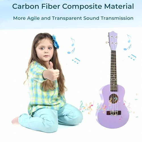 Çocuk Gitar Akustik, Jakeloo 53 Cm Karbon Fiber Ukulele Çocuk Akustik Gitar Oyuncak Gitar Çocuk Gitar Müzik Aleti Çocuklar İçin İdeal 3-9 Yaş Arası Erkek Kız Hediyeleri (Mor) - 5