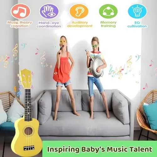 21 Inch Wooden Kids Toddler Child Children Acoustic Guitar Musical Instruments Ideal for 3-9 Year Old Boys Girls Gifts (Yellow) - 21 (1)