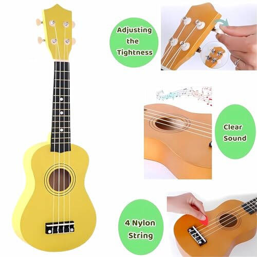 Çocuk Gitarı Akustik, Jakeloo 21 İnçlik Ahşap Akustik Gitarı Bebek Gitar Oyuncağı Çocuk Gitarı Müzik Aletleri 3-9 Yaş Arası Erkek ve Kız Çocuklarına İdeal Bir Hediye (Sarı) - 4