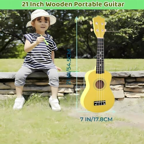 Çocuk Gitarı Akustik, Jakeloo 21 İnçlik Ahşap Akustik Gitarı Bebek Gitar Oyuncağı Çocuk Gitarı Müzik Aletleri 3-9 Yaş Arası Erkek ve Kız Çocuklarına İdeal Bir Hediye (Sarı) - 6