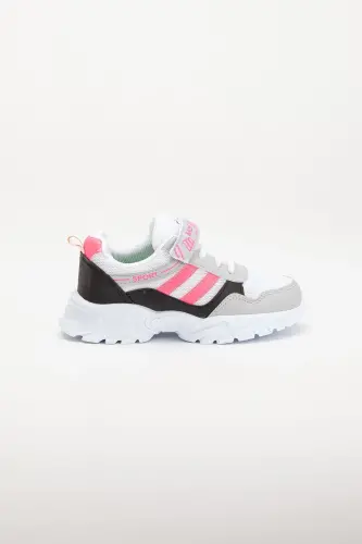 Çocuk Gri Siyah 2 Band Cırtcırtlı Esnek Hafif Nefes Alabilen Unisex File Sneaker Spor Ayakkabı - Gri-Siyah - 5