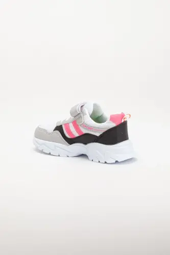Çocuk Gri Siyah 2 Band Cırtcırtlı Esnek Hafif Nefes Alabilen Unisex File Sneaker Spor Ayakkabı - Gri-Siyah - 7