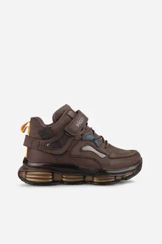 Çocuk Kahverengi Sneaker Cırt Cırtlı Bağcıklı Kalın Taban Spor Ayakkabı - Kahverengi/C - VİCCO (1)