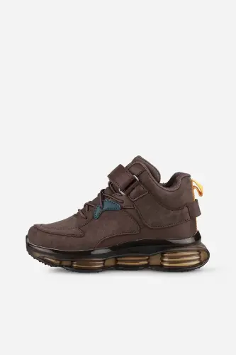 Çocuk Kahverengi Sneaker Cırt Cırtlı Bağcıklı Kalın Taban Spor Ayakkabı - Kahverengi/C - 3