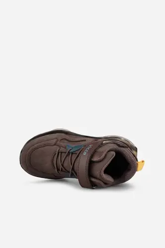 Çocuk Kahverengi Sneaker Cırt Cırtlı Bağcıklı Kalın Taban Spor Ayakkabı - Kahverengi/C - 4
