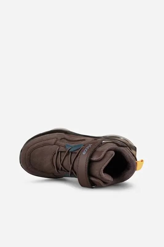 Çocuk Kahverengi Sneaker Cırt Cırtlı Bağcıklı Kalın Taban Spor Ayakkabı - Kahverengi/C - 4