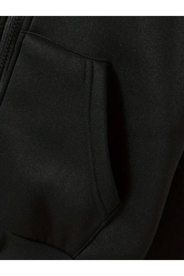 Çocuk Kapşonlu Erkek-Kız Baskılı siyah gri Fermuarlı Hırka-mdl5 - 12