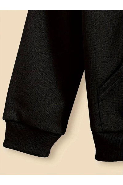 Çocuk Kapşonlu Erkek-Kız Baskılı siyah gri Fermuarlı Hırka-mdl5 - 7