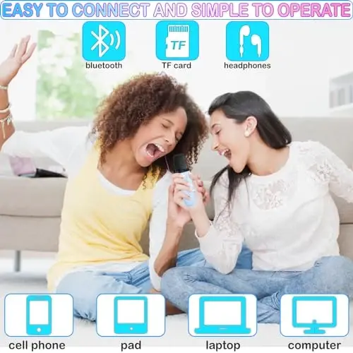 Kids Karaoke Machine, Portable Bluetooth Speaker with 2 Wireless Mics, Microphone Speaker Set with LED Lights for Home Party, Birthday Gifts for Girls Boys Kids - 4