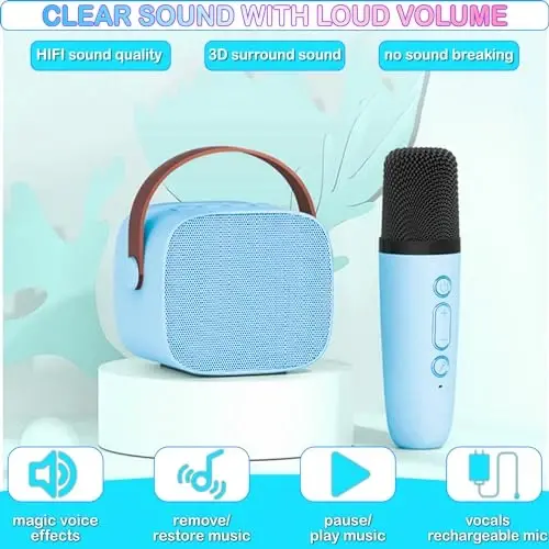 Kids Karaoke Machine, Portable Bluetooth Speaker with 2 Wireless Mics, Microphone Speaker Set with LED Lights for Home Party, Birthday Gifts for Girls Boys Kids - 5