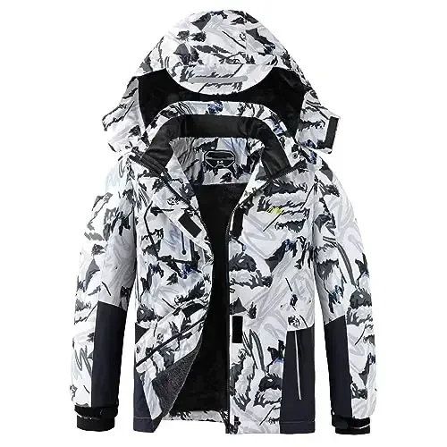 Kid's Ski Jacket Winter Waterproof Coat girls boys Fleece Snowboarding Jackets with Detachable Hood - KID'S