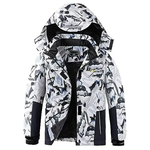 Kid's Ski Jacket Winter Waterproof Coat girls boys Fleece Snowboarding Jackets with Detachable Hood 