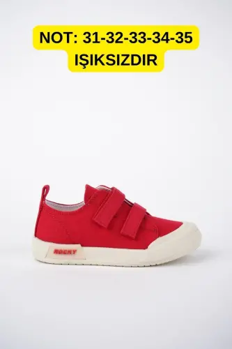Çocuk Kırmızı Keten Işıklı Ortopedik Spor Ayakkabı - KIRMIZI - 1
