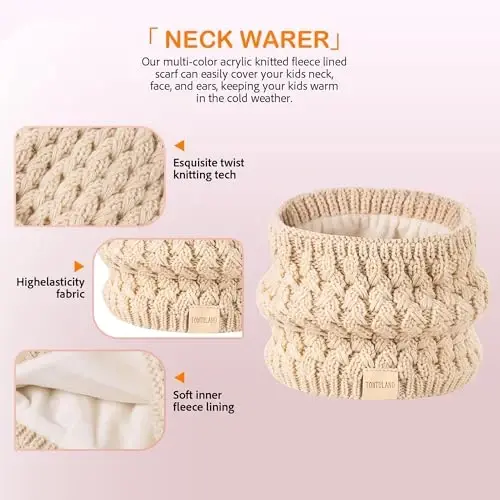 Kids Winter Hat Scarf Gloves Set Children's Warm Knit Fleece Lined Pompom Hat for Kids Ages 3-9, Perfect for Boys and Girls - 4