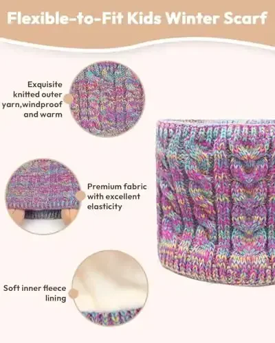 Kids Winter Hat Gloves Scarf Set,Toddler Girls Boys Beanie Hat with Earflaps,Knit Mittens & Neck Gaiter Warmer for Kids 4-12 - 3